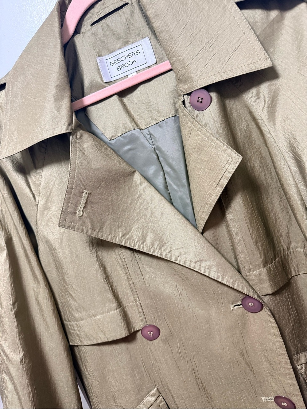 vintage Beechers Brook metallic olive green double-breasted trench coat - Picture 5 of 9
